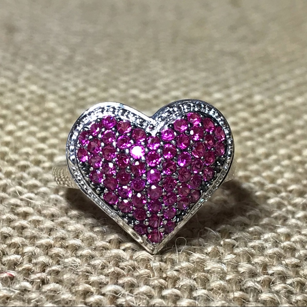 Ruby Pave Heart Ring in Sterling Silver